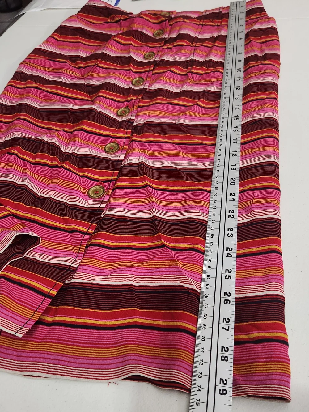 Tory Burch Skirt Striped Button Front Midi Pink Brown & Orange